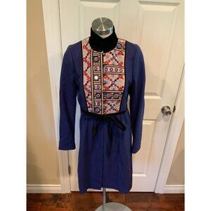 Tracy Reese Anthropologie Long Purple Wool Coat w/ Geometric Embroidery, Size 6